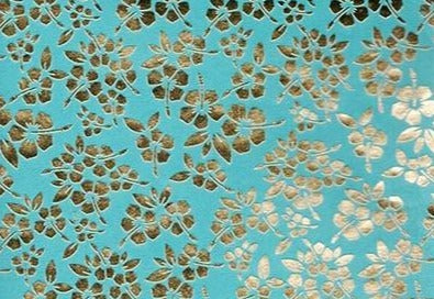 PAPEL DECORADO AZUL C/FLORES DORADAS 22 X 29 PULG