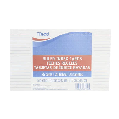 INDEX CARDS RAYADAS 5 X 8 MEAD 25UNI