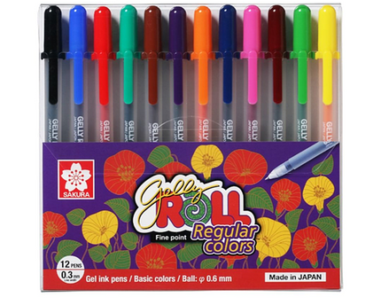 PLUMAS DE GEL DE COLORES REGULARES 12CLRS