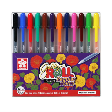 PLUMAS DE GEL DE COLORES REGULARES 12CLRS