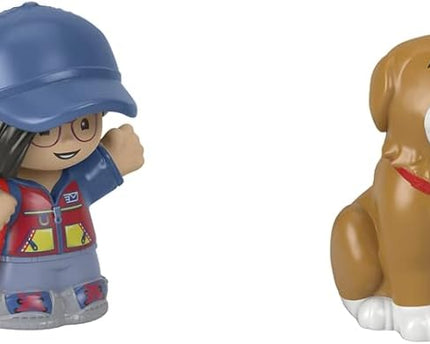 JUGUETE LITTLE PEOPLE FIGURE MAIL PERSON AND BROWN DOG