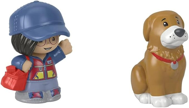 JUGUETE LITTLE PEOPLE FIGURE MAIL PERSON AND BROWN DOG
