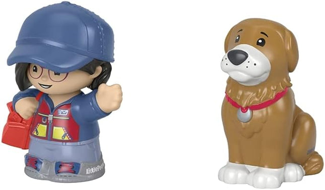 JUGUETE LITTLE PEOPLE FIGURE MAIL PERSON AND BROWN DOG