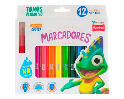 MARCADORES PLUMON PUNTA GRUESA ESCRIBE 12PZ