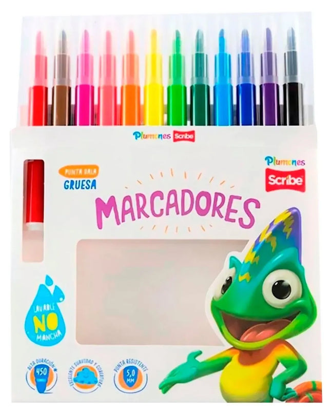 MARCADORES PLUMON PUNTA GRUESA ESCRIBE 12PZ