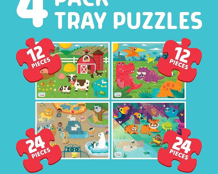 ROMPECABEZAS 4 EN 1 FARM 12PZ, DINOSAURS12PZ, JUNGLE 24PZ, ZOO 24PZ