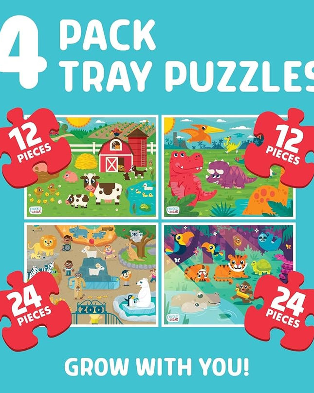 ROMPECABEZAS 4 EN 1 FARM 12PZ, DINOSAURS12PZ, JUNGLE 24PZ, ZOO 24PZ