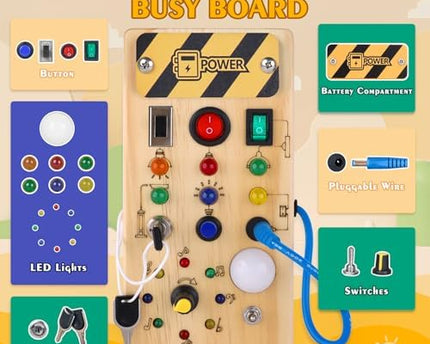 TABLERO DE ACTIVIDADES MONTESSORI CON INTERRUPTOR DE LUZ LED/ PEQUEÑO