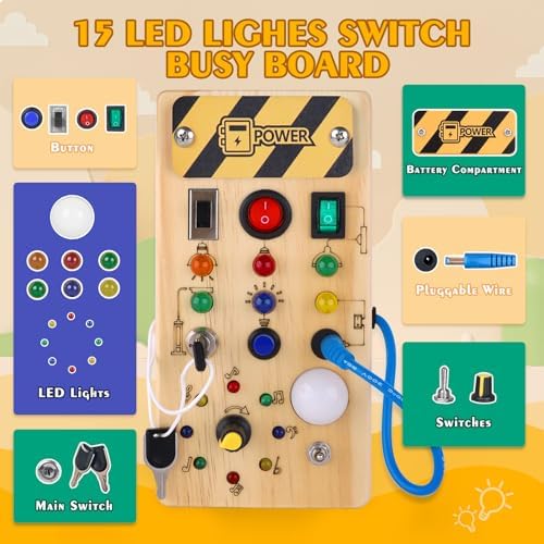 TABLERO DE ACTIVIDADES MONTESSORI CON INTERRUPTOR DE LUZ LED/ PEQUEÑO