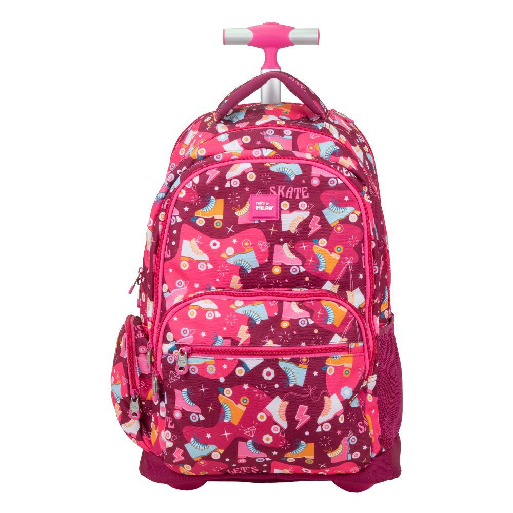 MOCHILA MILAN CON RODOS ROLLER ROSA – ABC School Supply