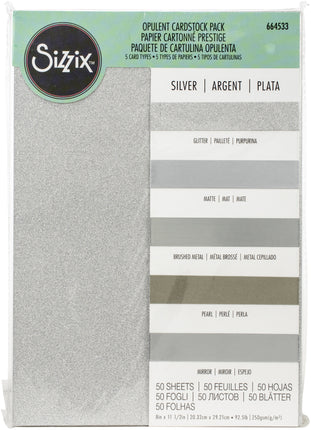 PAQ. CARTULINA OPULENTA PLATA 8 X 11.5 50 UNID - SIZZIX