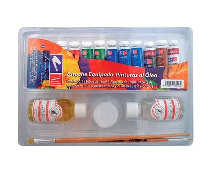 SET EQUIPADO 12 PINTURAS AL ÓLEO DE 16ML+2 MEDIOS+ACCS