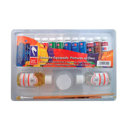 SET EQUIPADO 12 PINTURAS AL ÓLEO DE 16ML+2 MEDIOS+ACCS