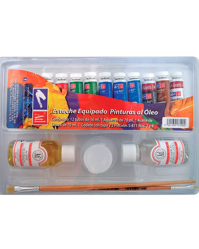 SET EQUIPADO 12 PINTURAS AL ÓLEO DE 16ML+2 MEDIOS+ACCS