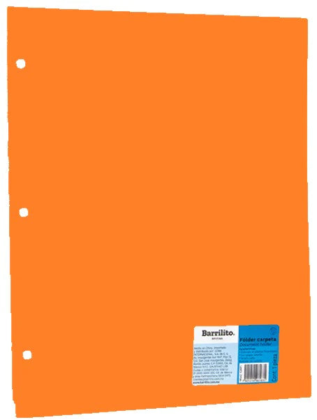 FOLDER PLASTICO NARANJA BARRILITO T/C