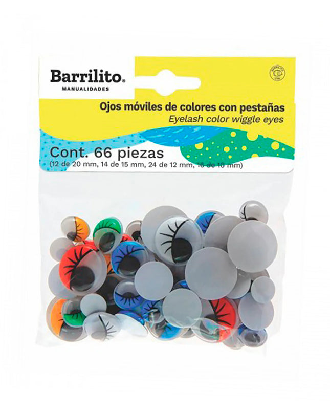 OJOS MOVILES C/PESTAÑAS COLORES 66PC