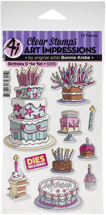 SET DE SELLOS Y DIES BIRTHDAY CAKE - 18 PCS