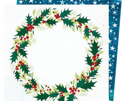PAPEL P/SCRAPBOOK HOLLY WREATH DOBLE 12X12