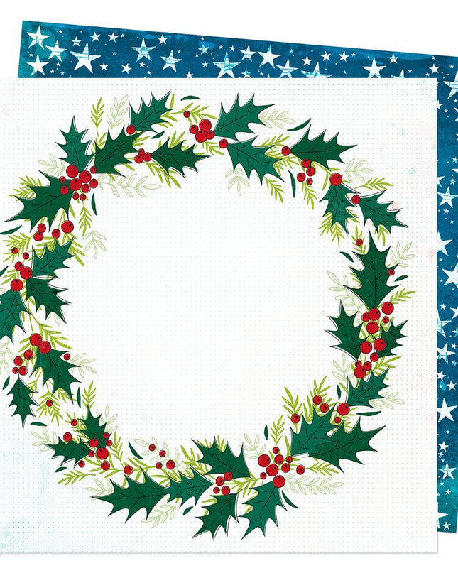 PAPEL P/SCRAPBOOK HOLLY WREATH DOBLE 12X12