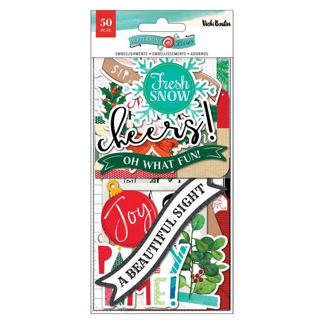 EMBELLISHMENT PEPPERMINT KISSES EPHEMERA 50PC