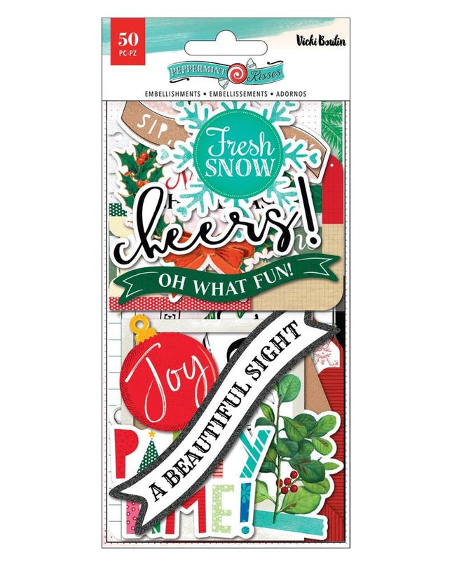 EMBELLISHMENT PEPPERMINT KISSES EPHEMERA 50PC
