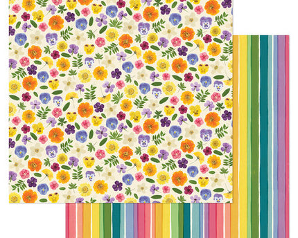 PAPEL PARA SCRAPBOOK  FLORES Y RAYAS ARCOIRIS