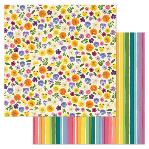 PAPEL PARA SCRAPBOOK  FLORES Y RAYAS ARCOIRIS