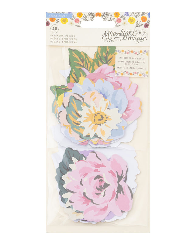 EMBELLISHMENT MOONLIGHT MAGIC EPHEMERA FLORALS 40PC