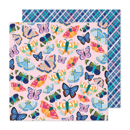 PAPEL PARA SCRAPBOOK MARIPOSAS CUADRICULA ROSADA