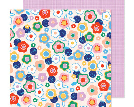 PAPEL PARA SCRAPBOOK FLORES CUADRICULA MORADA