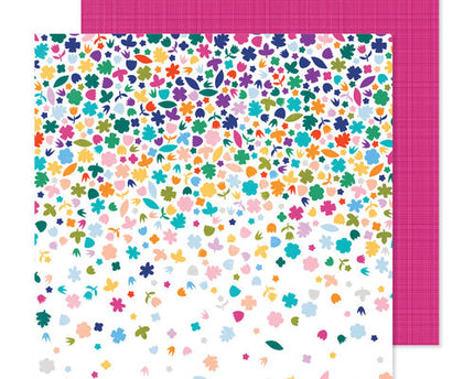 PAPEL PARA SCRAPBOOK FLORES CUADRICULA  FUCSIA