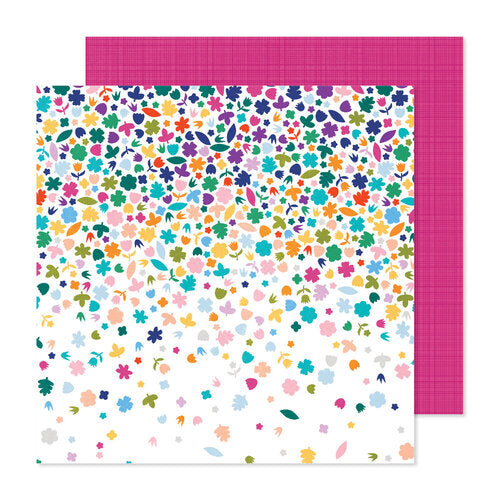 PAPEL PARA SCRAPBOOK FLORES CUADRICULA  FUCSIA