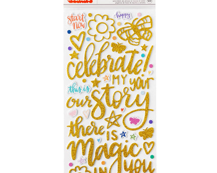 STICKERS CHARACTER ENERGY PHRASE  GOLD GLITTER 123PC