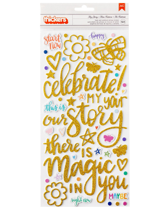 STICKERS CHARACTER ENERGY PHRASE  GOLD GLITTER 123PC
