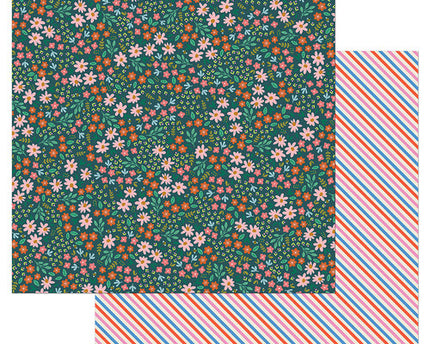 PAPEL P/SCRAPBOOK DOBLE FLORES Y RAYAS