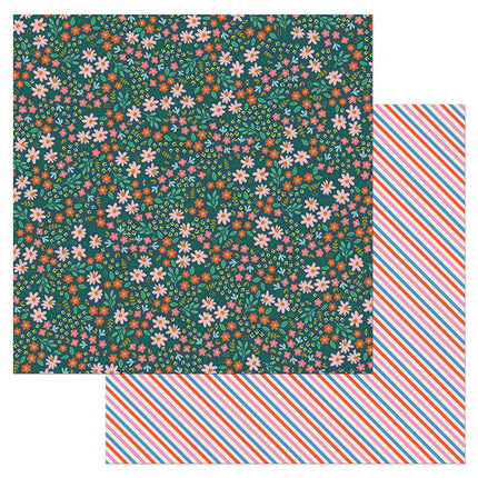 PAPEL P/SCRAPBOOK DOBLE FLORES Y RAYAS