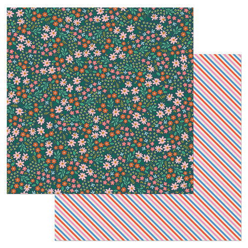 PAPEL P/SCRAPBOOK DOBLE FLORES Y RAYAS
