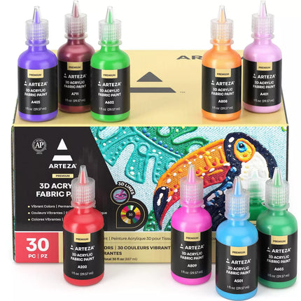 SET DE PINTURAS FABRIC 3D ARTEZA 30PZ