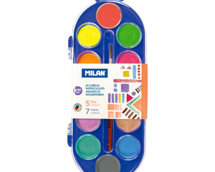 SET DE ACUARELAS FLUO+METAL 12CLRS MILAN
