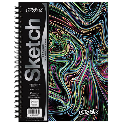 SKETCH BOOK NEON ABSTRACT DESIGN 9X12 75HJS