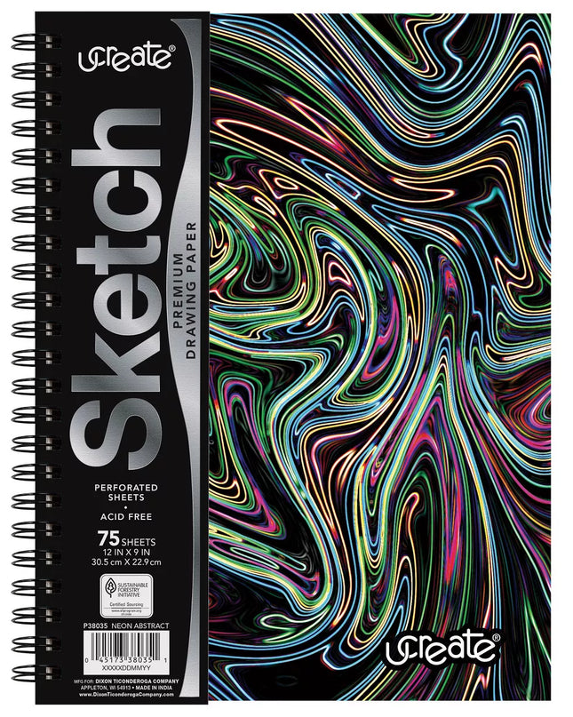 SKETCH BOOK NEON ABSTRACT DESIGN 9X12 75HJS