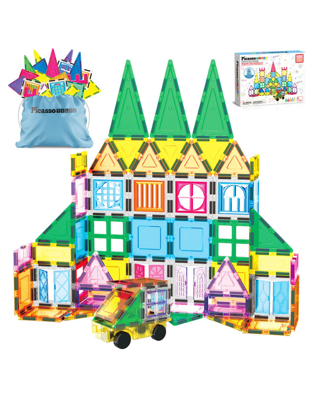 Juego de 101 baldosas magnéticas con puertas, ventanas y bolsa de transporte,Picasso.