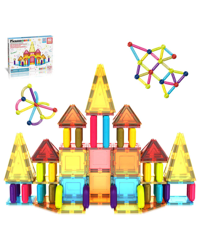 PicassoTiles Magnetic Tiles and Sticks Builder Set