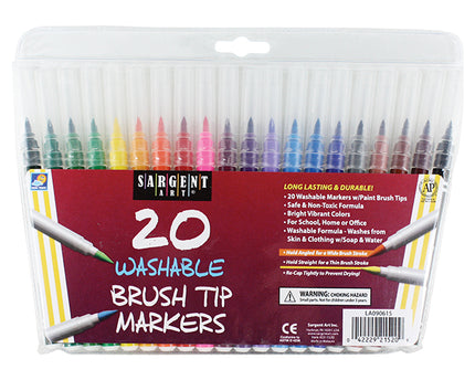 20 WASHABLE BRUSH TIP MARKERS SARGENT ART
