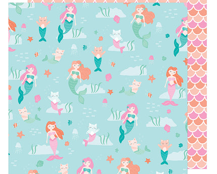 PAPEL ESTAMPADO DOBLE CARA 12X12" - DREAM ON SIRENA Y GATO