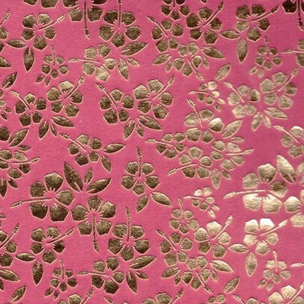 PAPEL DECORADO ROSADO FLORES DORADAS 22 X 29 PULG