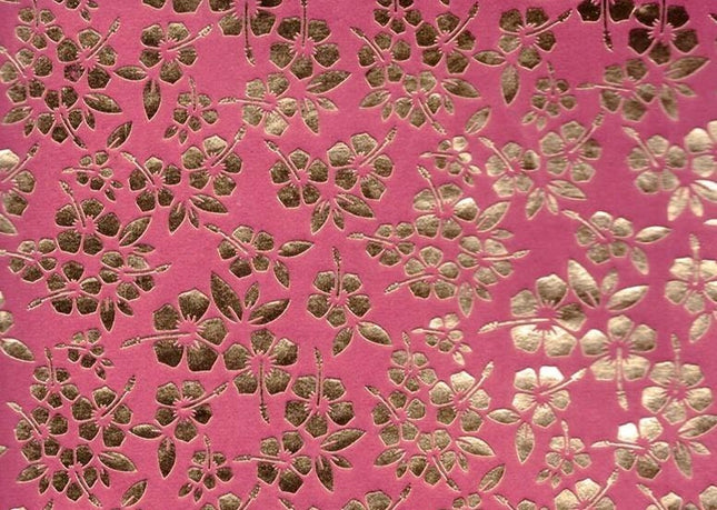 PAPEL DECORADO ROSADO FLORES DORADAS 22 X 29 PULG