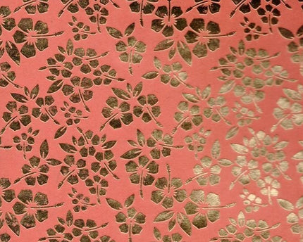 PAPEL DECORADO ANARANJADO C/FOLORES  DORADO 22 X 29 PULG