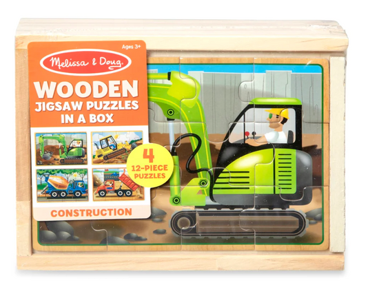 ROMPECABEZA DE MADERA VEHICULOS DE CONSTRUCCION 12 PZA