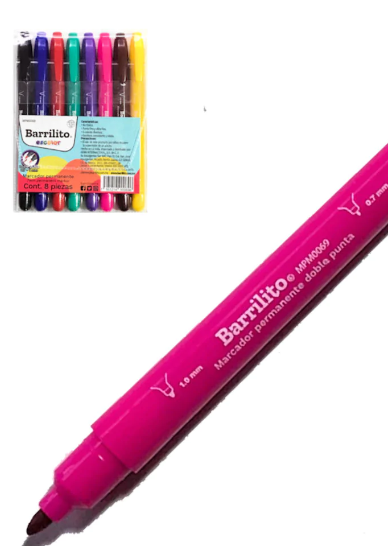 MARCADORES DE COLORES PERMANENTES DOBLE PUNTA 8 PCS